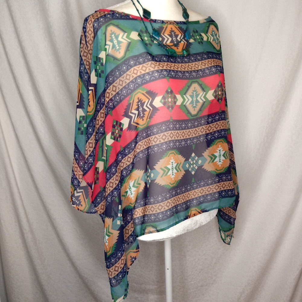 Geometric Patterned Sheer Blouse - Picture 2 of 8